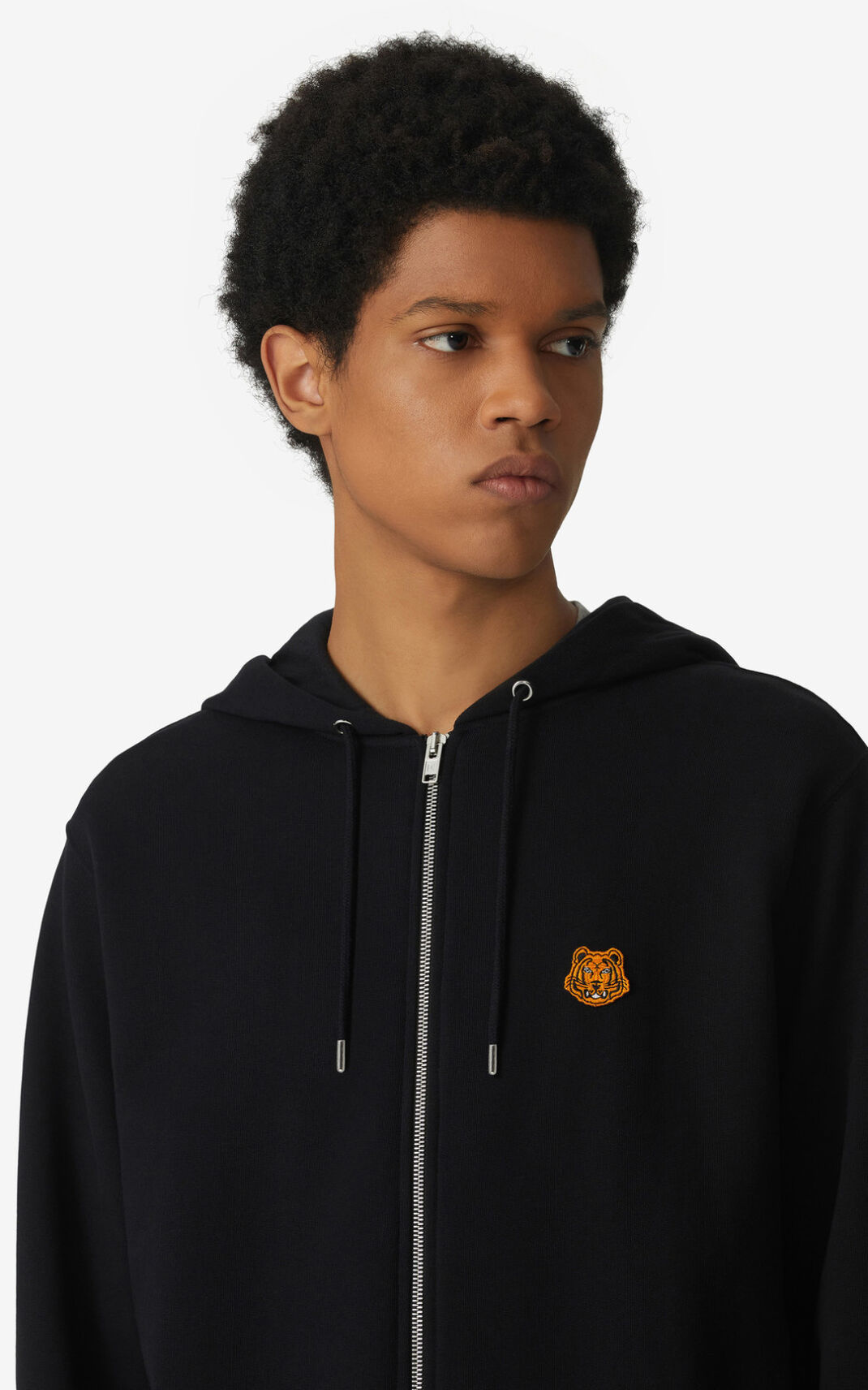 Kenzo Tiger Crest zipped Sudaderas Con Capucha Hombre Negras | 8967314-EC